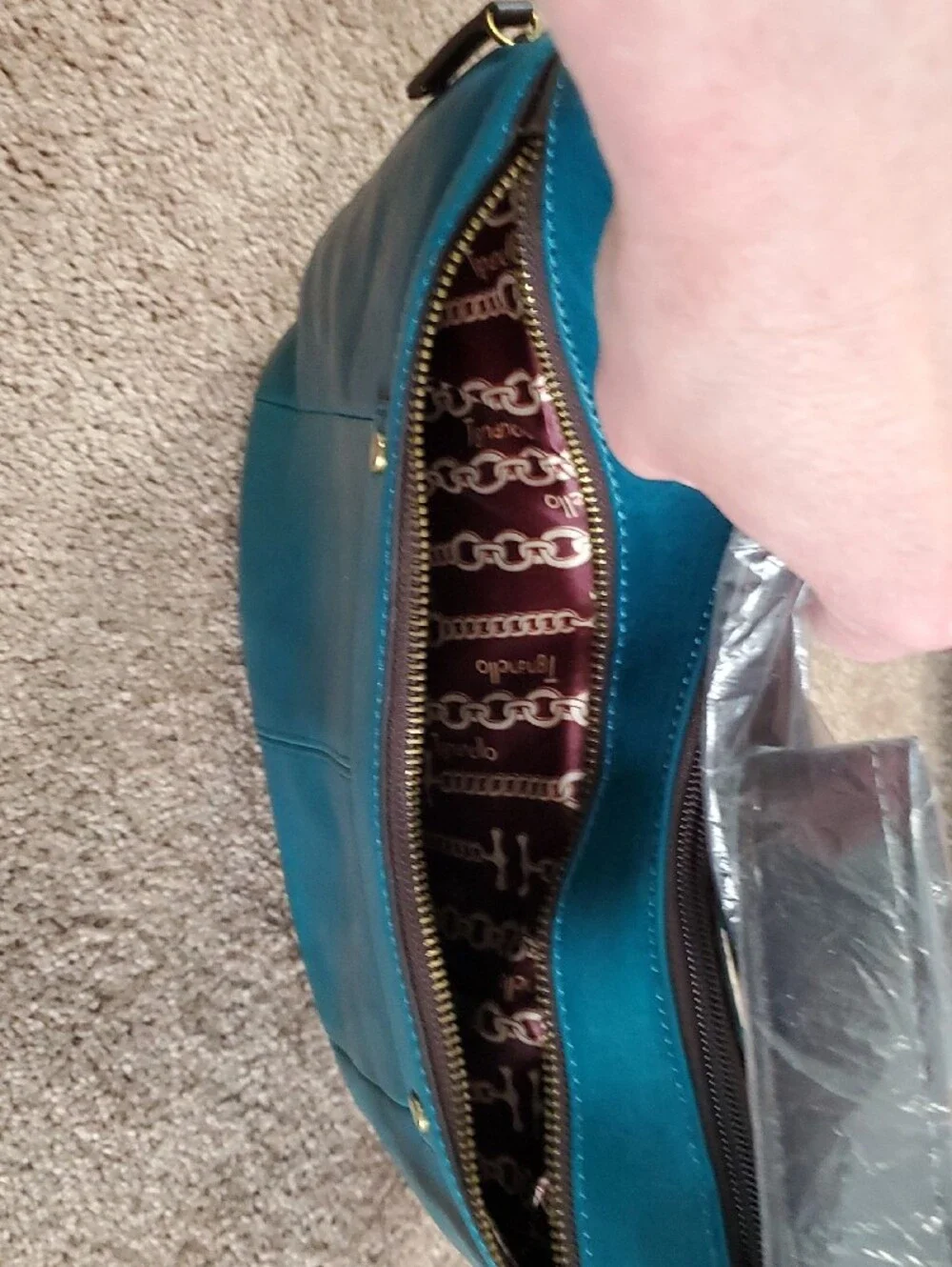 BRAND NEW!!  Tignanello Teal Leather Shoulder Hobo with Gold Hardware